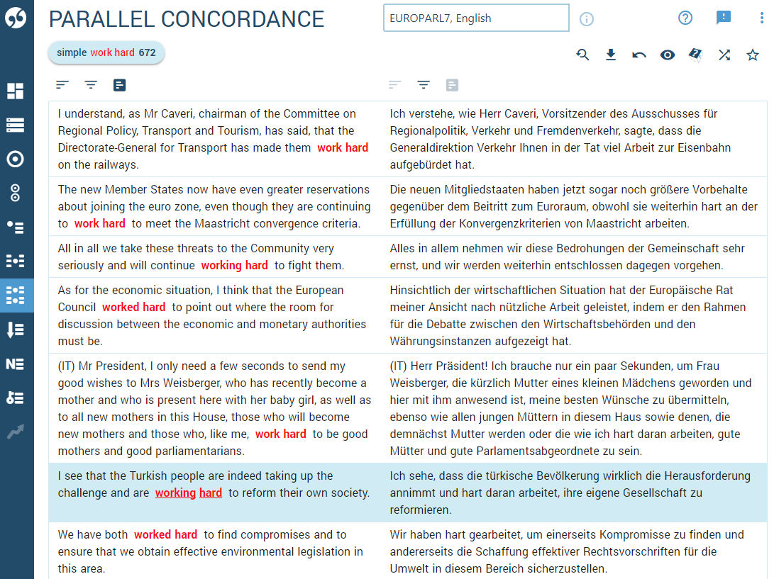 Parallel concordance Parallel concordance English - German