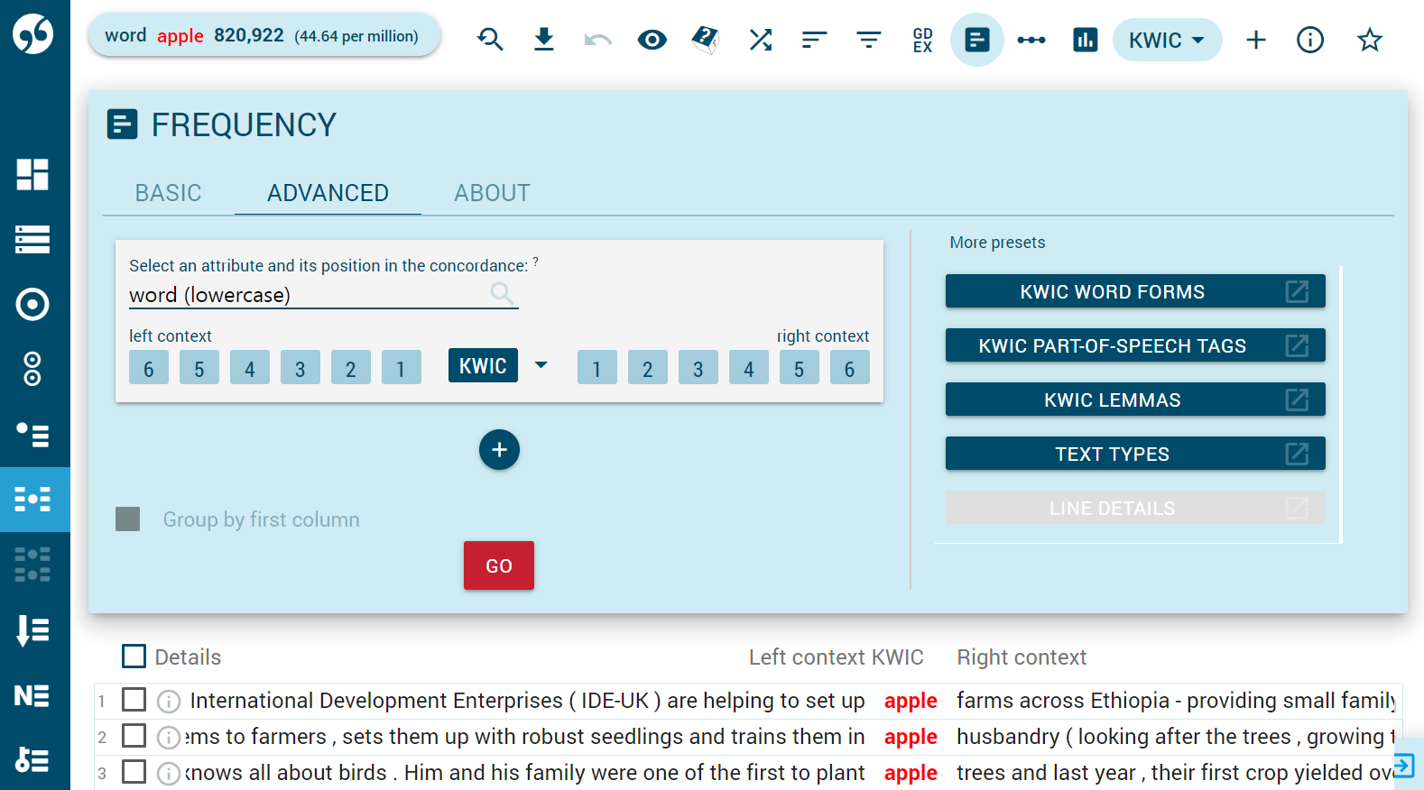 Concordance frequency distribution advanced Frequency attribute