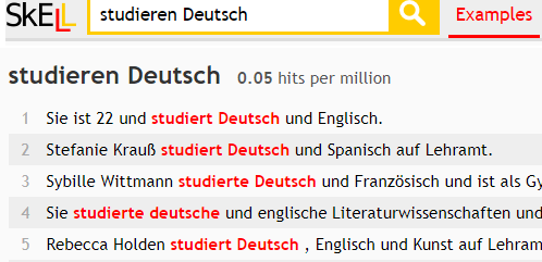 Concordance from deSkELL &ndash; Sketch Engine tool for learning German.